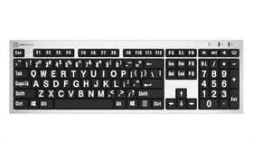 Large Print - White on Black<br>Silver Slimline Keyboard – Windows<br>